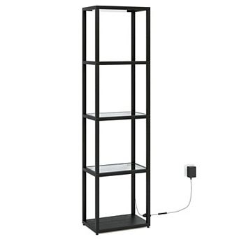 4 tier Glass Bookshelf with LED Light Display Shelf with Remote Control for Home Office