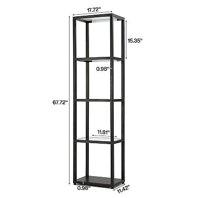 4 Tier Glass Bookshelf with LED Light Display Shelf with Remote Control for Home Office