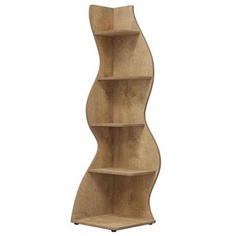 5 tier Wavy Corner Shelf Storage Bookcase with Open Shelves for Living Room Bedroom
