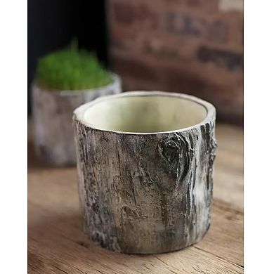 Concrete Tree Trunk Style Planter Faux Bois Design for Shelf Tabletop Plant Display
