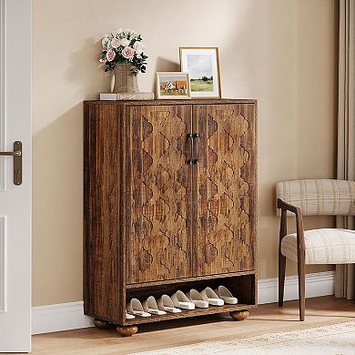 6 Tier Shoe Storage Cabinet with Doors and Open Shelf for Organized Footwear and Essentials