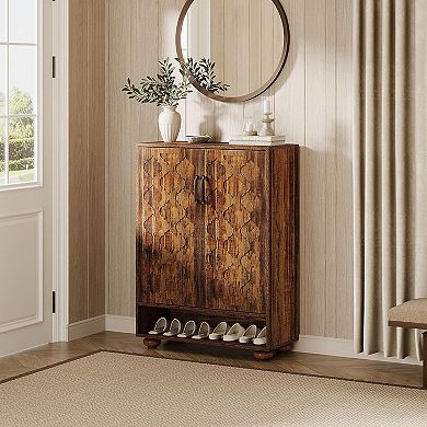 6 Tier Shoe Storage Cabinet with Doors and Open Shelf for Organized Footwear and Essentials