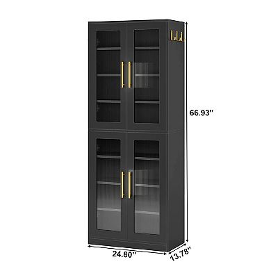 8 Tier Freestanding Shoe Storage Cabinet with LED Lighting and Side Hooks for Home Organization
