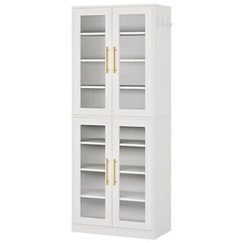 8 tier Freestanding Shoe Storage Cabinet with LED Lighting and Side Hooks for Home Organization