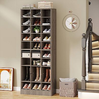 30 Cubby Shoe Storage Cabinet for Entryway Closet Organization with Vertical Space Saving Design