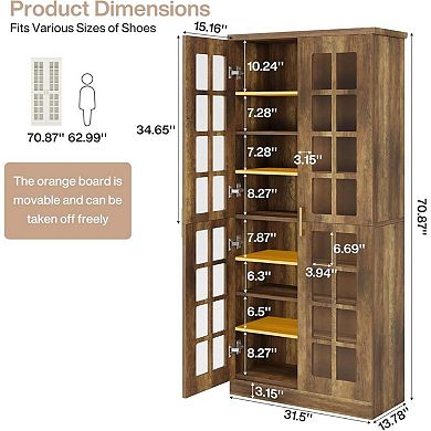 8 Tier Tall Shoe Storage Cabinet with Doors for Neatly Arranged Multi Pair Footwear Storage