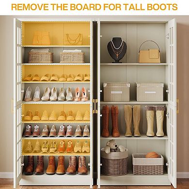 8 Tier Tall Shoe Storage Cabinet with Doors for Neatly Arranged Multi Pair Footwear Storage