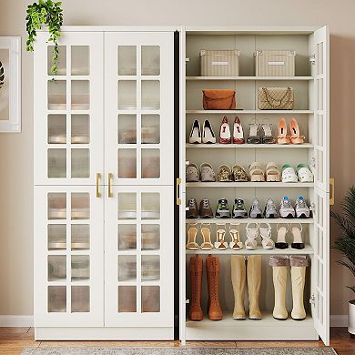8 Tier Tall Shoe Storage Cabinet with Doors for Neatly Arranged Multi Pair Footwear Storage