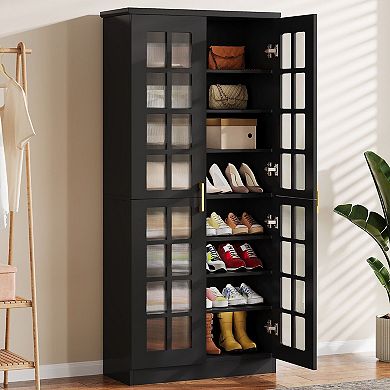 8 Tier Tall Shoe Storage Cabinet with Doors for Neatly Arranged Multi Pair Footwear Storage