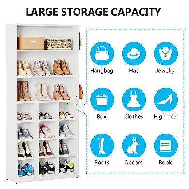 7 Shelf Shoe Storage Cabinet with Adjustable Feet for Entryway Hallway and Bedroom Organization