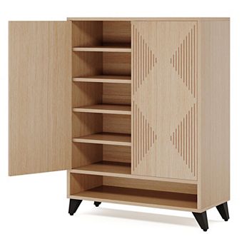 6 tier Shoe Storage Cabinet with Hidden Shelving and Top Surface for Entryway and Living Room Use
