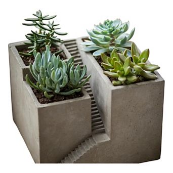 Cement Cube Decor with Staircase Motif for Tabletop Shelf Display Geometric Accent