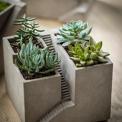 Cement Cube Decor with Staircase Motif for Tabletop Shelf Display Geometric Accent