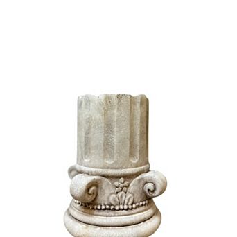 Hollow Column Cement Planter with Floral Base Detail for Tabletop and Patio Decor