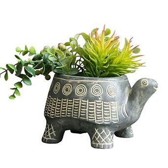 Turtle Shape Cement Planter Pot for Tabletop Shelf Succulent and Faux Plant Decor