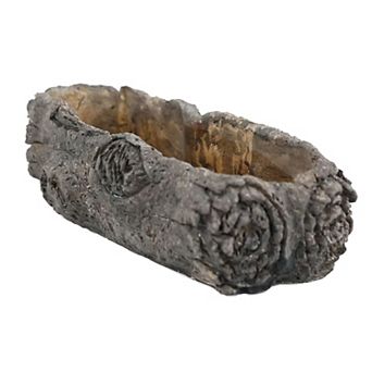 Long Concrete Log Planter with Tree Bark Texture for Succulents and Plant Arrangement