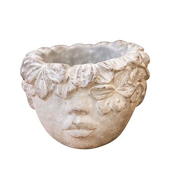 Girl Face Planter with Floral Wreath for Indoor Succulent and Small Plant Display