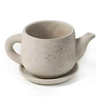Teapot Shape Cement Planter Pot for Shelf Countertop Small Plant Decor