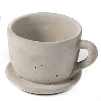 Large Teacup Shape Cement Planter Pot for Shelf Countertop Small Plant and Faux Greenery