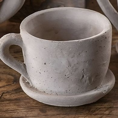 Large Teacup Shape Cement Planter Pot for Shelf Countertop Small Plant and Faux Greenery
