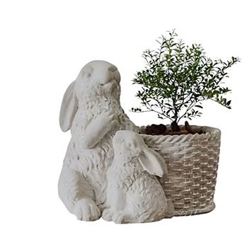 Rabbit Figurine Cement Planter Pot with Drainage for Small Plants and Tabletop Decor