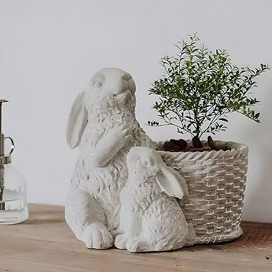 Rabbit Figurine Cement Planter Pot with Drainage for Small Plants and Tabletop Decor