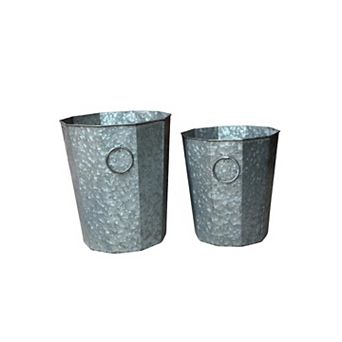 Farmhouse Metal Planters Set 2 Zinc Buckets with Handles Indoor Outdoor Decor Pots