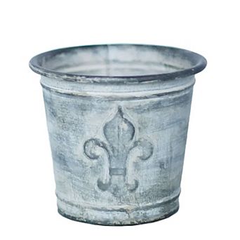 Metal Embossed Flower Pot, Zinc Finish Small Planter for Succulents Table Shelf Decor