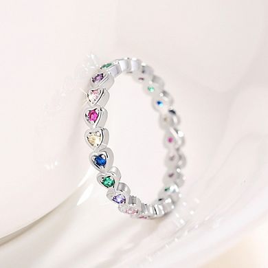 Romantic Multi Colored Zirconia Heart Eternity Ring