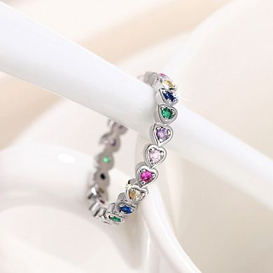 Romantic Multi Colored Zirconia Heart Eternity Ring