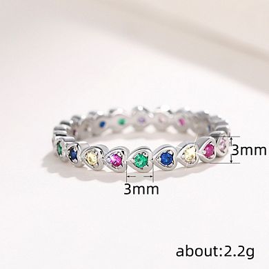 Romantic Multi Colored Zirconia Heart Eternity Ring