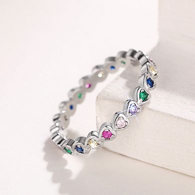 Romantic Multi Colored Zirconia Heart Eternity Ring