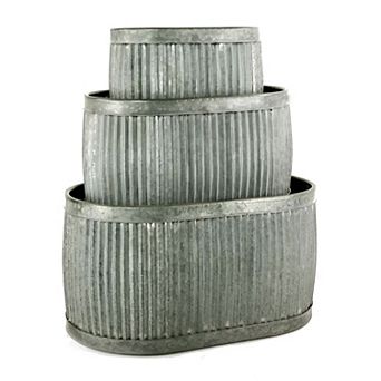 Set of 3 Oval Metal Dolly Tub Planters Outdoor Garden Patio Planter Tubs