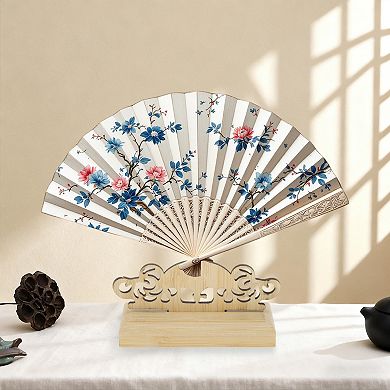 1Pc Detachable Folding Fan Style Painted Fan Display Stand Light Brown