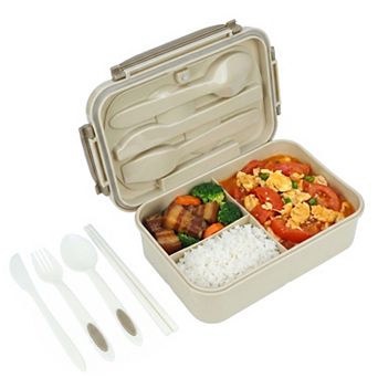 Bento Box Adult Lunch Box, 3-Compartment Leak-Proof Meal Prep Container with Utensils