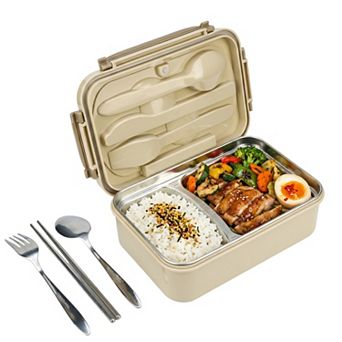 Bento Box Adult Lunch Box, 3-Compartment Leak-Proof Meal Prep Container with Utensils