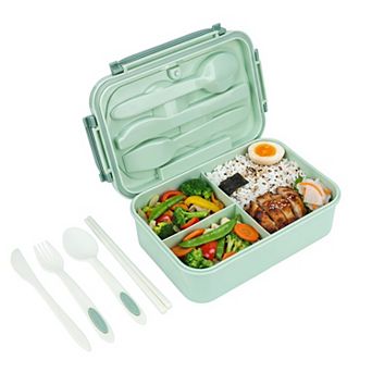Bento Box Adult Lunch Box, 3-Compartment Leak-Proof Meal Prep Container with Utensils