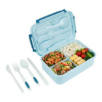 Bento Box Adult Lunch Box, 3-Compartment Leak-Proof Meal Prep Container with Utensils
