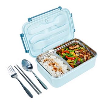 Bento Box Adult Lunch Box, 3-Compartment Leak-Proof Meal Prep Container with Utensils