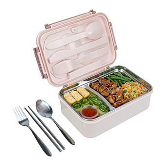 Bento Box Adult Lunch Box, 3-Compartment Leak-Proof Meal Prep Container with Utensils