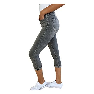 Full Size Button Fly High Waist Cuffed Capris