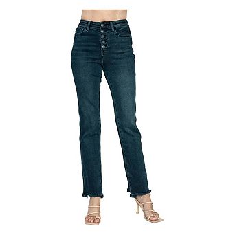 Full Size Button Fly Hem Destroy Straight Jeans