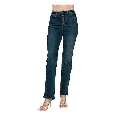 Full Size Button Fly Hem Destroy Straight Jeans