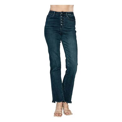 Full Size Button Fly Hem Destroy Straight Jeans