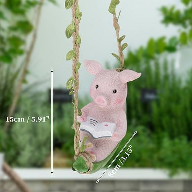 1Pc Garden Statue Miniature Pig on Swing Statue Outdoor Statue Pink