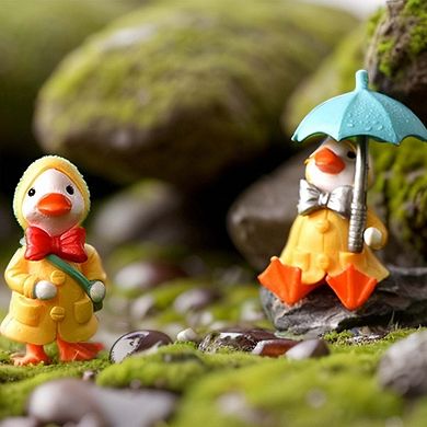 4Pcs Raincoat Duck Figurines Realistic Design Playset Material Yellow