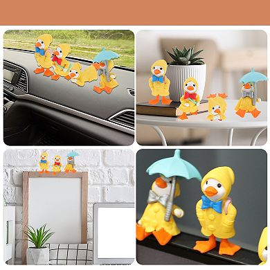 4Pcs Raincoat Duck Figurines Realistic Design Playset Material Yellow
