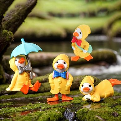 4Pcs Raincoat Duck Figurines Realistic Design Playset Material Yellow