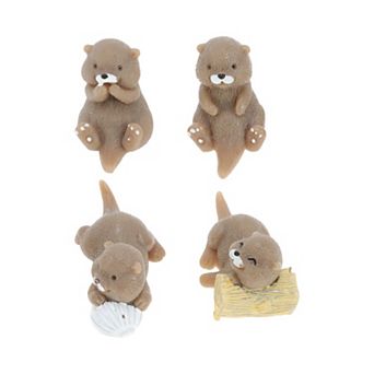 4 pc Otter Figurines Realistic Design Playset Resin Material Brown