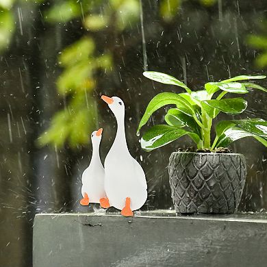 1Pc Garden Statue Miniature Small Mother-Baby Ducks Statue Outdoor Statue White S
